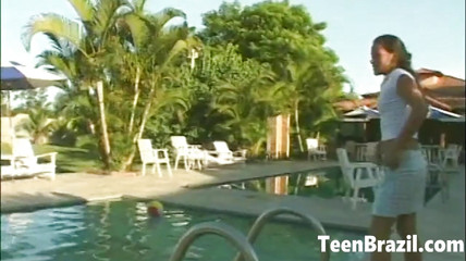 Brazilian Teen Girl with Small Tits has sex by the Pool