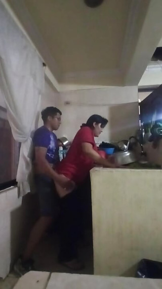 Fucking in the kitchen hidden from my wife, I fuck the cook